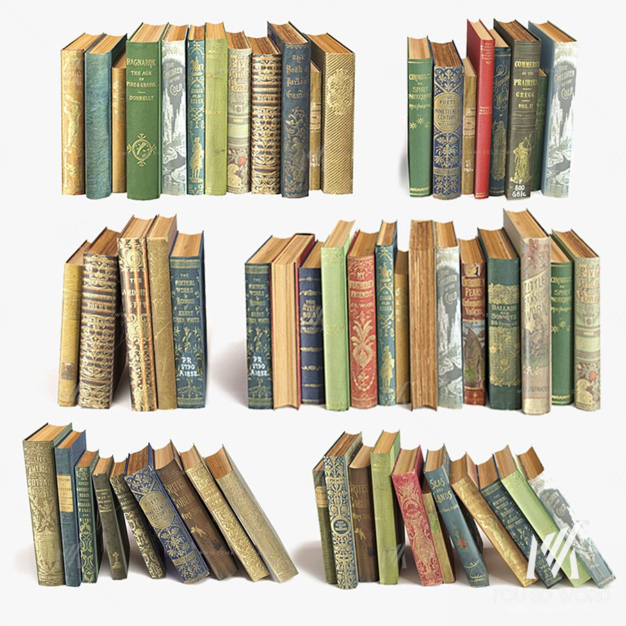 Old books on the shelf set 11